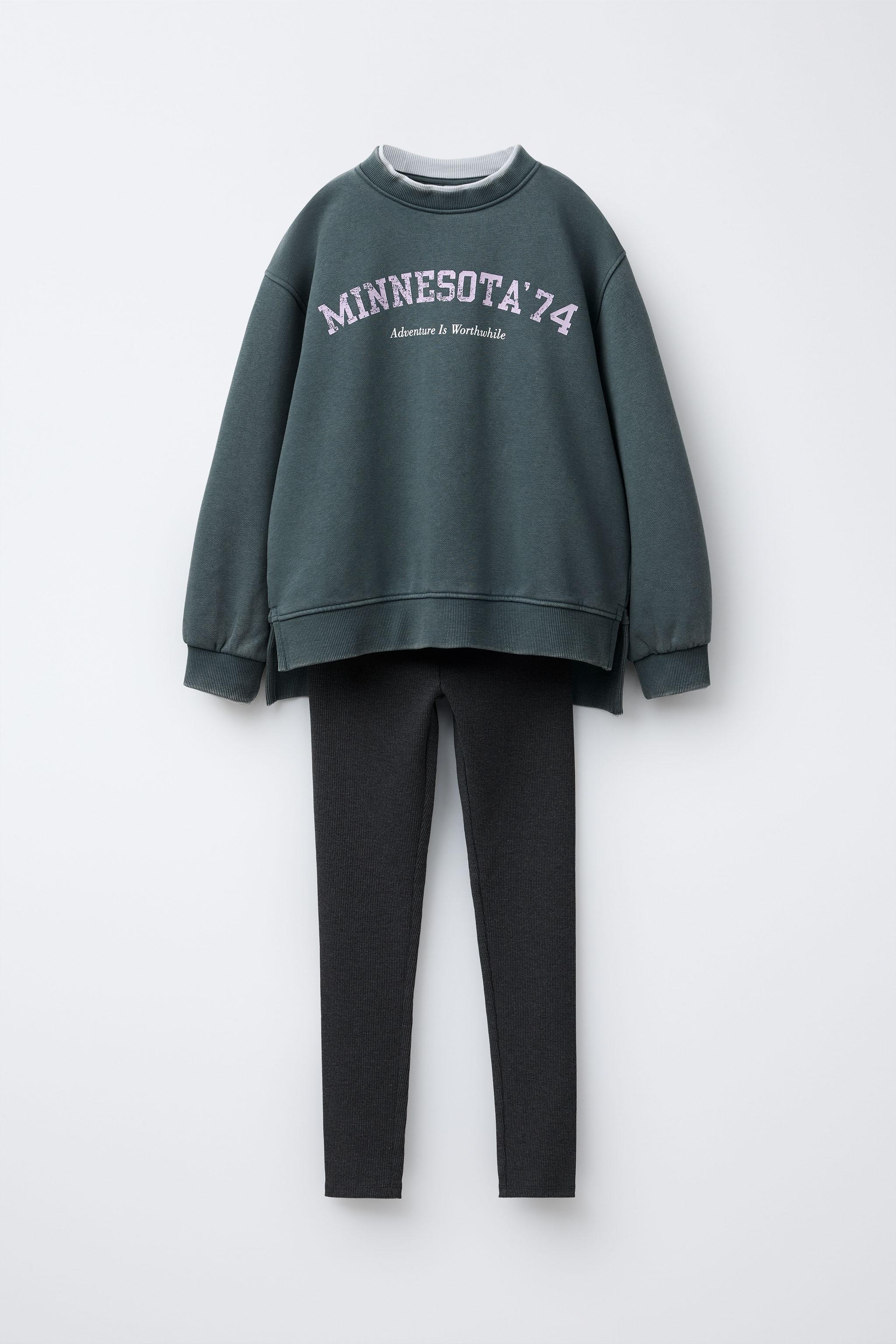 TEXT SWEATSHIRT AND RIBBED LEGGINGS SET